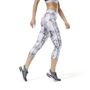 Legginsy Damskie Reebok LES MILLS™ Capri All Over Print Białe PL 35COXVI